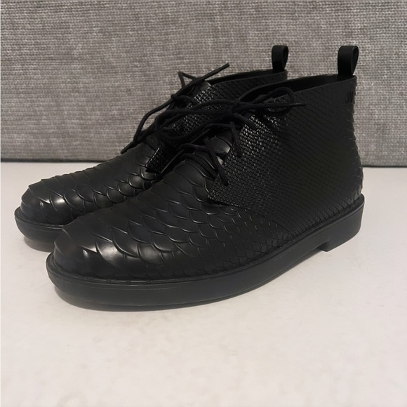 MELISSA + BAJA EAST Black Desert Python Embossed Lace Up Ankle Booties Size 9 - Picture 4 of 13